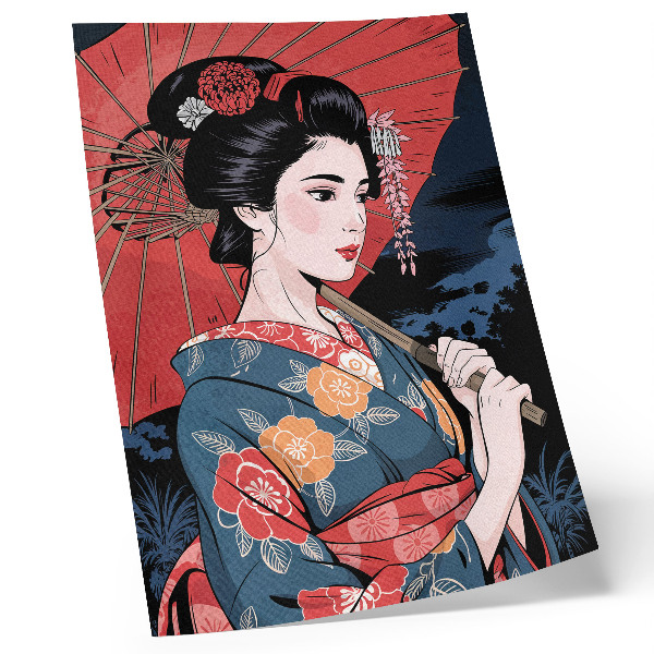 Poster Japanischer Regenschirm für Frauen, farbenfrohe Nacht