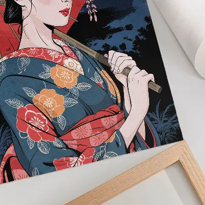 Poster japanischer Regenschirm für Frauen bei farbenfroher Nacht