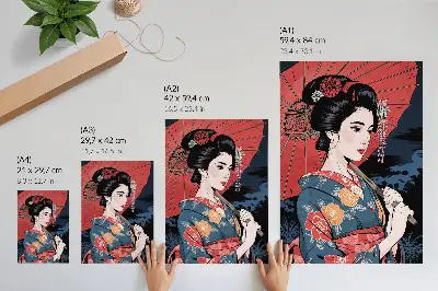 Poster japanischer Regenschirm für Frauen bei farbenfroher Nacht