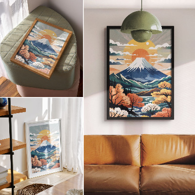 Kunstdruck leinwand Schneebedeckte Berge, farbenprächtiger Wald, Sonnenuntergang