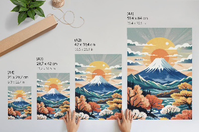 Kunstdruck leinwand Schneebedeckte Berge, farbenprächtiger Wald, Sonnenuntergang