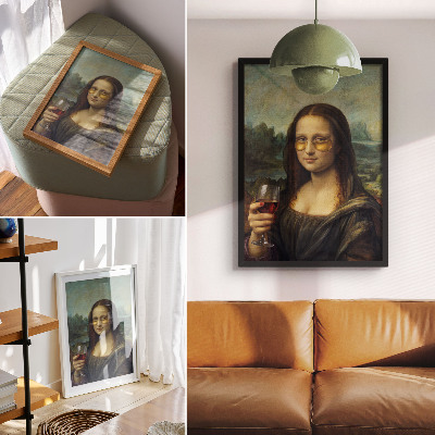 Poster Porträt einer Renaissance-Frau mit gelben Gläsern und Rotwein
