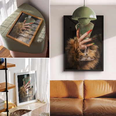 Wandposter Hand mit farbigen Nägeln, Glasfell
