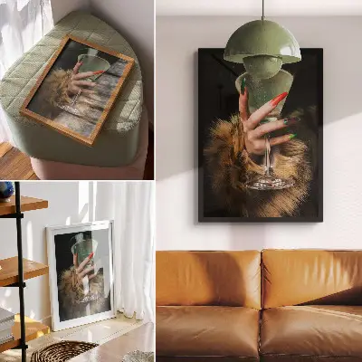 Wandposter Hand mit farbigen Nägeln im Glasfell-Design