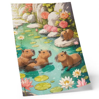 Poster Wasserschweine im Teich, Blumen, Harmonie der Natur