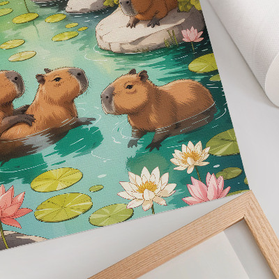 Poster Wasserschweine im Teich, Blumen, Harmonie der Natur