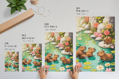 Poster Wasserschweine im Teich, Blumen, Harmonie der Natur