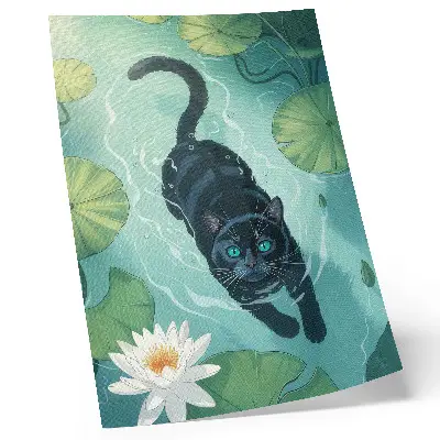 Kunstdruck auf Leinwand Katze im Wasser mit zarten Seerosenblättern