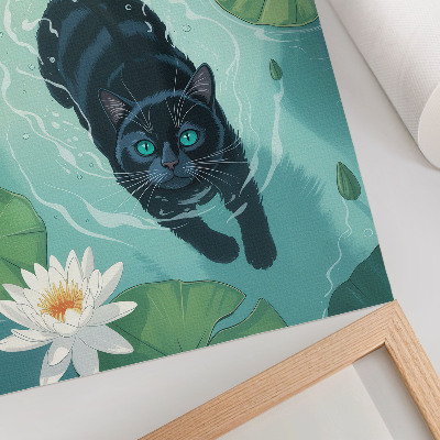 Kunstdruck leinwand Katze im Wasser, zarte Seerosenblätter