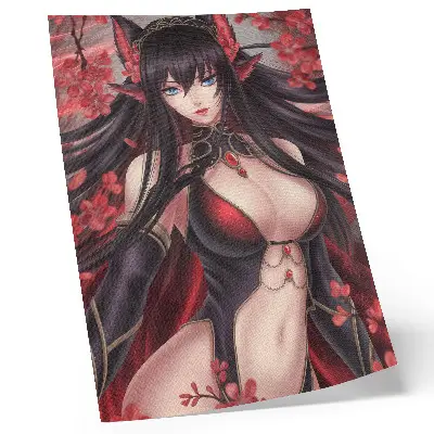 Poster Anime-Schönheit und Eleganz mit dynamischen Rot- und Schwarztönen