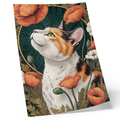 Wandposter Katze zwischen Mohnblumen, Illustrationsstil, Natur