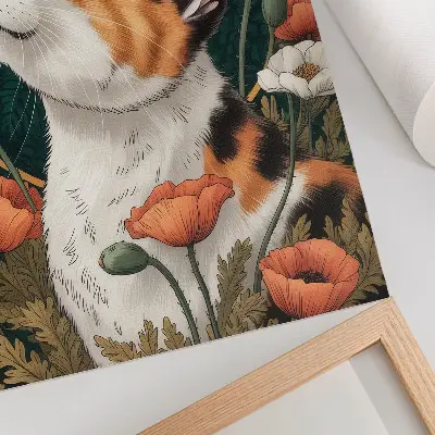 Wandposter Katze zwischen Mohnblumen im Illustrationsstil