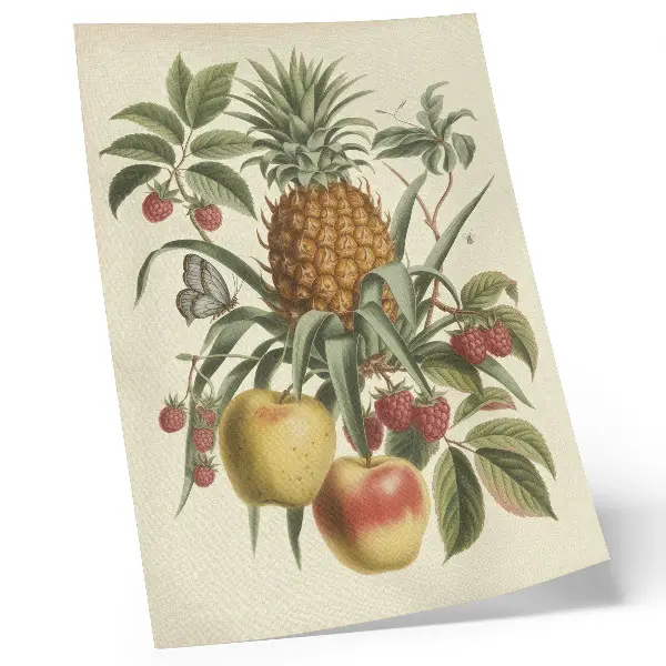 Poster mit Früchten und Blättern im klassischen Stil für eine harmonische Naturdarstellung