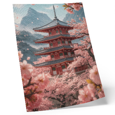 Kunstdruck leinwand Kirschbaum, Pagode, Berge, romantische Atmosphäre