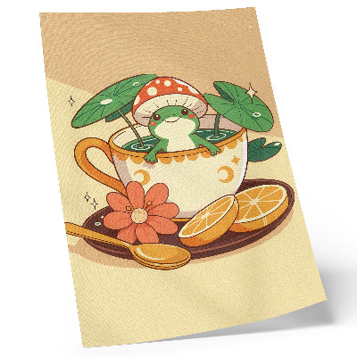 Poster Frosch in einer Tasse aus Blumen, Orangen und Blättern