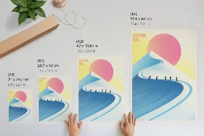 Leinwand-Kunstdruck minimalistische Szene mit Skifahrern und Himmel
