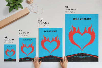 Wandposter Rote Flammen, Herz, blauer Hintergrund, modernes Thema