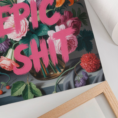 Poster Rosa Schriftzug auf einem Hintergrund aus bunten Blumen