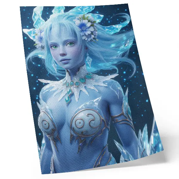Wandposter mit fantastischer Atmosphäre und magischer Gestalt im Eiskristall-Design