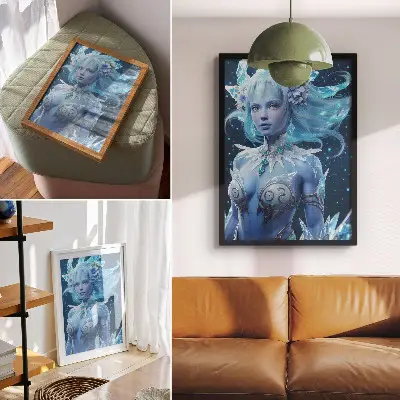 Wandposter mit fantastischer Atmosphäre und magischer Gestalt im Eiskristall-Design