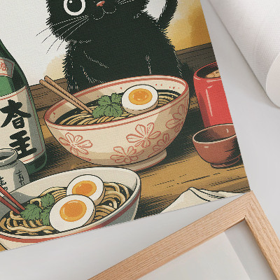 Kunstdruck leinwand Schwarze Katze, Ramen-Sake-Flasche, japanisches Motiv