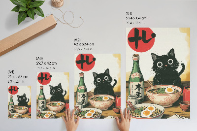 Kunstdruck leinwand Schwarze Katze, Ramen-Sake-Flasche, japanisches Motiv