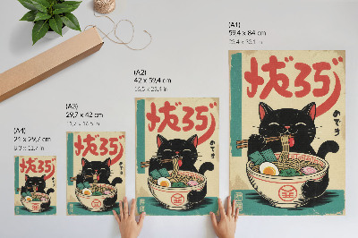 Wandposter Schwarze Katzen-Ramen-Schüssel – Japanische Retro-Inspirationen