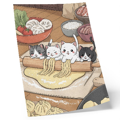 Poster Kätzchen in der Küche – Illustration in warmen Farbtönen