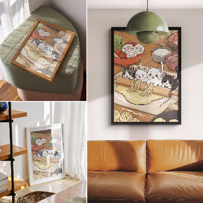 Poster Kätzchen in der Küche – Illustration in warmen Farbtönen