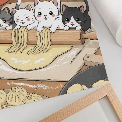 Poster Kätzchen in der Küche als Illustration in warmen Farbtönen