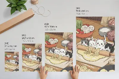 Poster Kätzchen in der Küche als Illustration in warmen Farbtönen