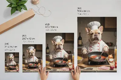 Kunstdruck auf Leinwand Bulldogge in der Küche im lustigen surrealen Stil