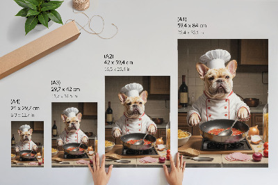 Kunstdruck leinwand Bulldogge in der Küche – lustiger, surrealer Stil