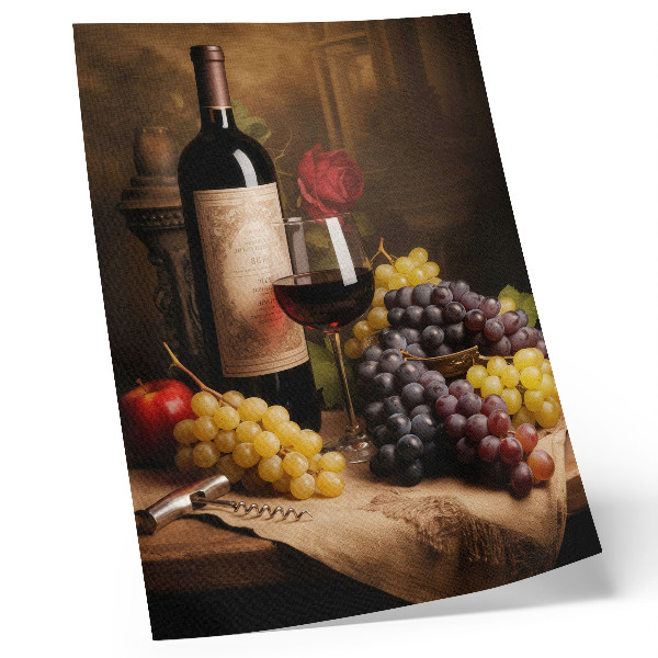 Poster Flasche Wein, Trauben, Apfel, Rose, Eleganz