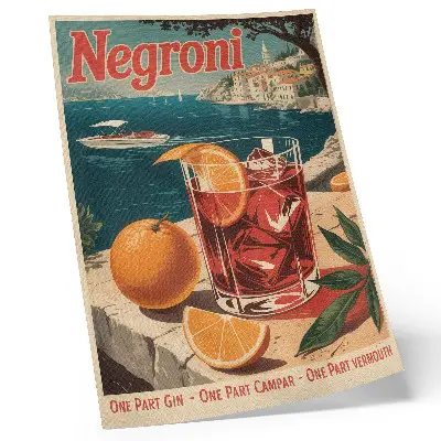 Wandposter mit intensiven Farben und sommerlicher Urlaubsstimmung am Meer in Orange