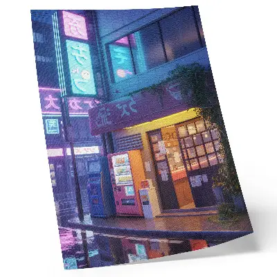 Kunstdruck auf Leinwand Neonregen mit stimmungsvoller Atmosphäre und bunten Lichtern