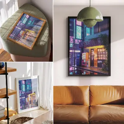 Kunstdruck auf Leinwand Neonregen mit stimmungsvoller Atmosphäre und bunten Lichtern