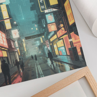 Kunstdruck leinwand Urbane Nachtszene im retrofuturistischen Stil mit Neonlichtern