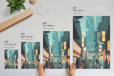 Kunstdruck leinwand Urbane Nachtszene im retrofuturistischen Stil mit Neonlichtern