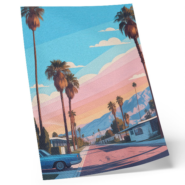 Wandposter Bunte Palmen und eine moderne, ruhige Straße