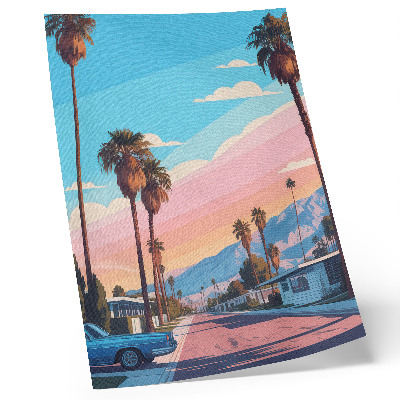 Wandposter Bunte Palmen und eine moderne, ruhige Straße
