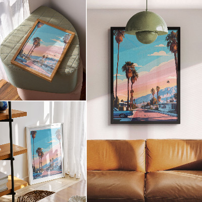 Wandposter Bunte Palmen und eine moderne, ruhige Straße