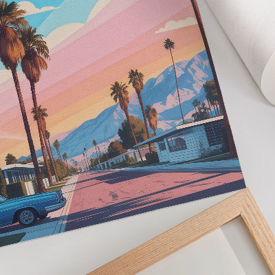 Wandposter Bunte Palmen und eine moderne, ruhige Straße