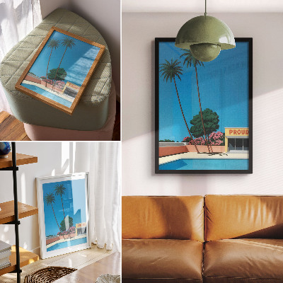 Poster Blauer Himmel, Palmen, Swimmingpool im modernen Stil