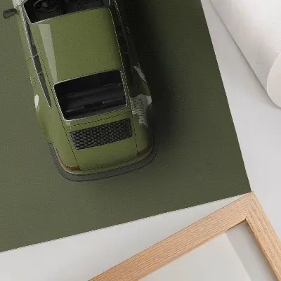 Kunstdruck auf Leinwand elegantes minimalistisches Motiv eines grünen Autos