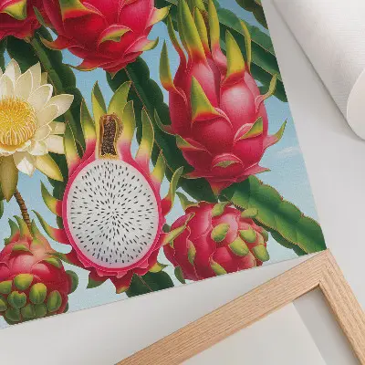 Wandposter mit exotischen Früchten, Kakteen und leuchtenden Himmelsfarben