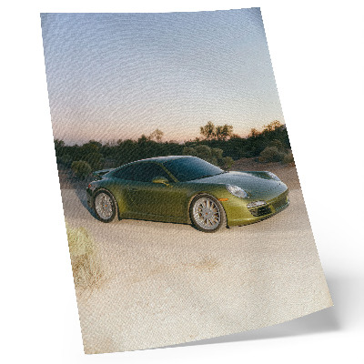 Poster Sportwagen, grüner Wüstensonnenuntergang