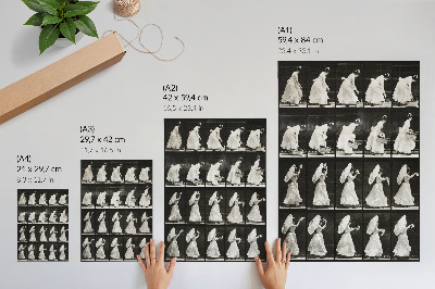 Kunstdruck leinwand Frau hebt einen Korb und winkt mit einem Taschentuch (1887) – Fotografie von Eadweard Muybridge