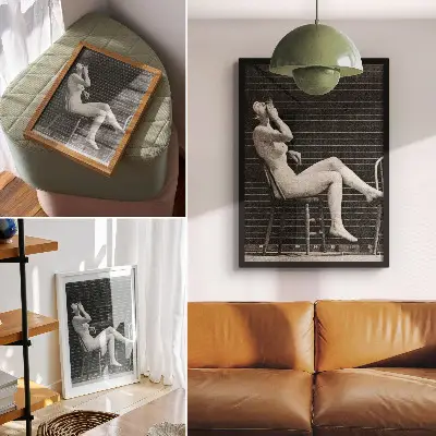 Wandposter Frau sitzt nackt auf einem Stuhl und raucht eine Zigarette von Eadweard Muybridge