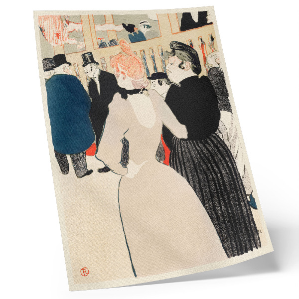 Poster Im Moulin Rouge: La Goulue und ihre Schwester (1892), hochauflösender Druck von Henri de Toulouse-Lautrec